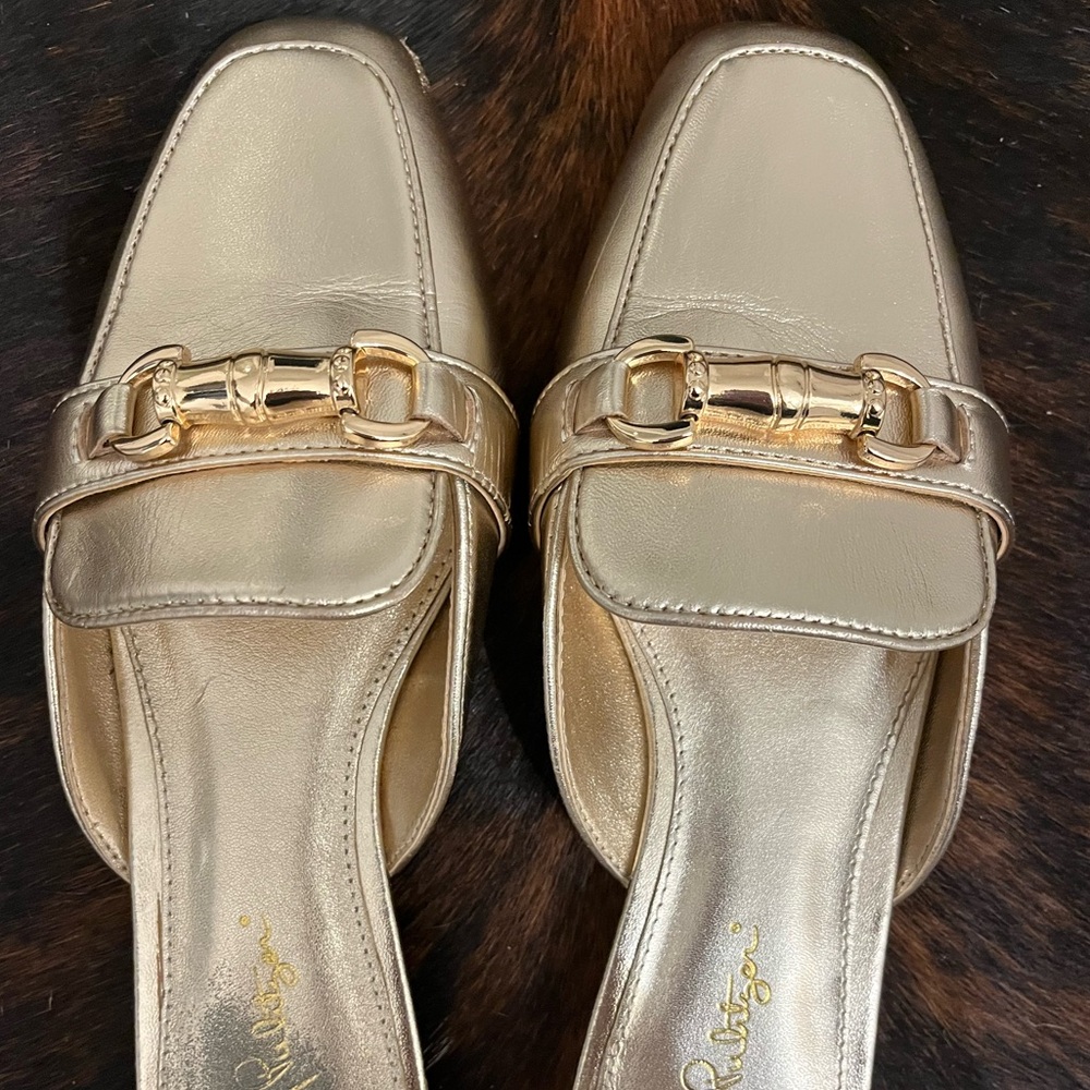Lilly Pulitzer leather Gold Slide Shoes